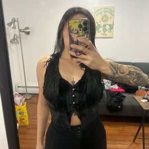 Rodeo Black Fringe Sleeveless Top